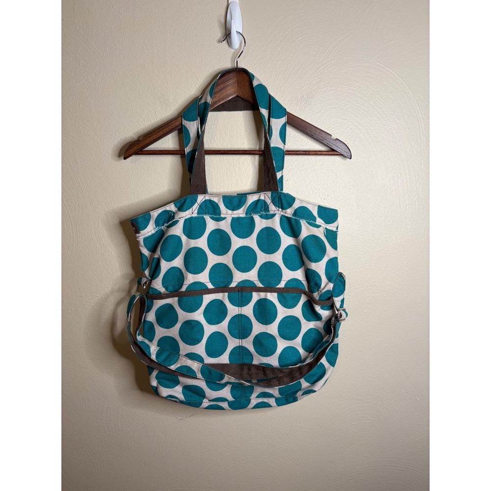 Thirty-One Retro Metro Tote Bag Teal White Polka Dot Canvas Crossbody Handbag